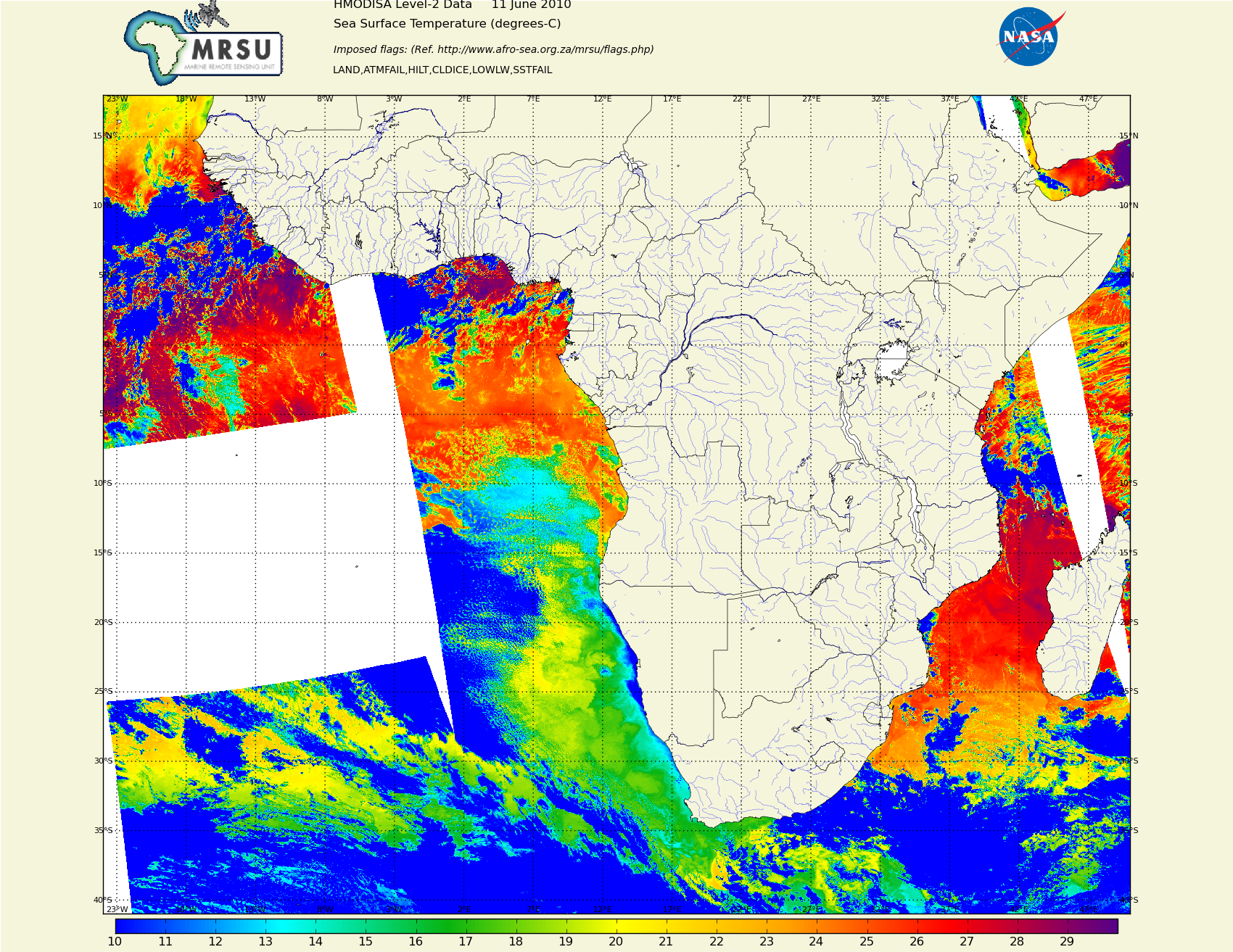 Sea surface temperature around Africa